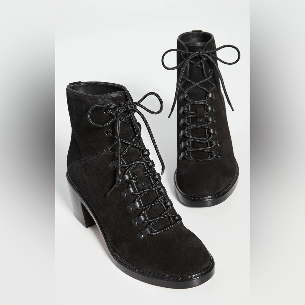Vince Falco Black Suede Combat Boots Lace Up Ankle Boot Moto Designer Women’s 9
